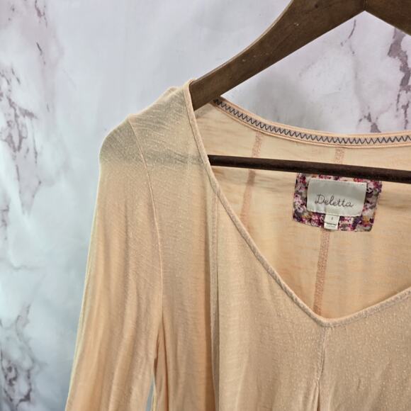 Anthropologie Shirt Womens Small Orange Pastel Long Sleeve Flowy V Deletta - Picture 2 of 11